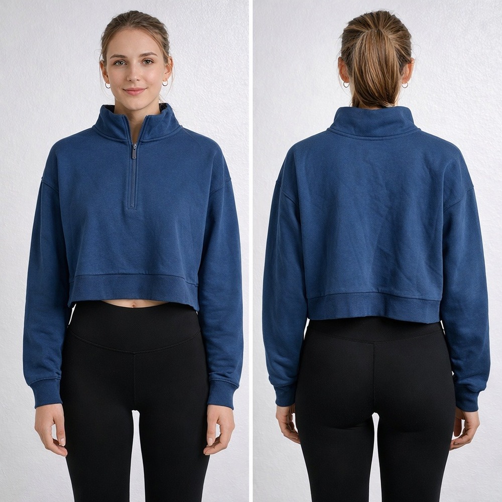 ZELLA Ultra Soft Fleece Half Zip Pullover Sweatshirt Womens XL Cropped Mock Neck